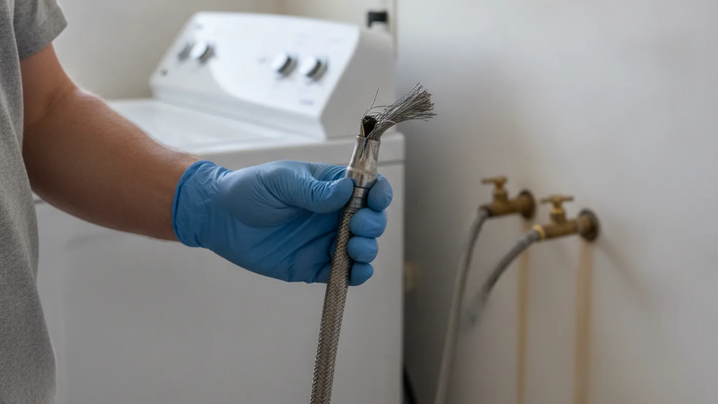 Split braided washing machine supply line and water damage caused by high water pressure