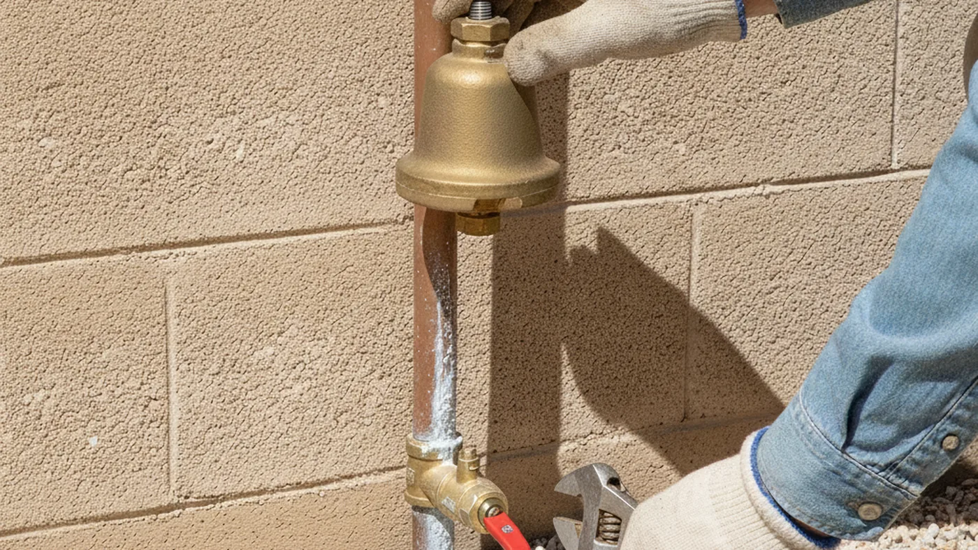 Bell-shaped pressure regulating valve on the main water line at a Las Vegas home